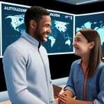 **

A futuristic classroom scene. An AI tutor avatar is interacting with a student via a holographic display. The student is smiling and engaged. Background shows personalized learning interfaces and data visualizations. Emphasize personalized learning, AI, and technology in education in the Portuguese context.

**