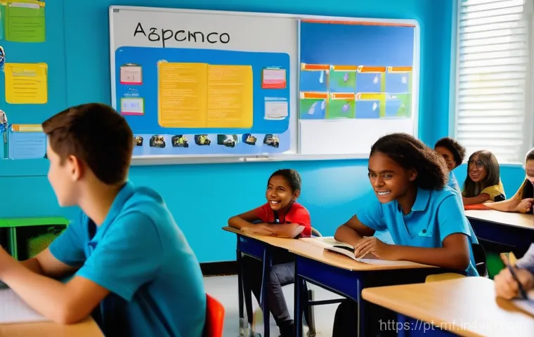 에듀테크 활용을 위한 교사 교육 프로그램 - **Prompt:** A vibrant, modern classroom in a Brazilian school, bathed in natural light. A diverse gr...