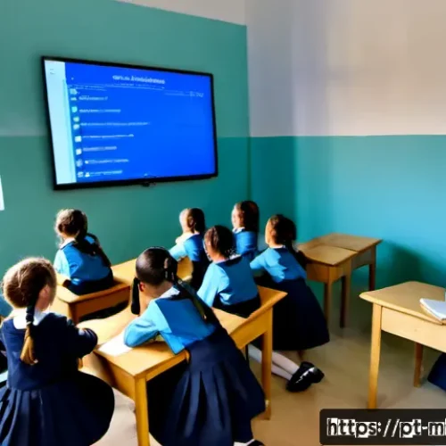 Home 17 에듀테크와 전통 교육의 통합 가능성 - Photorealistic Portuguese primary school classroom in Lisbon, diverse children in modest school unif...